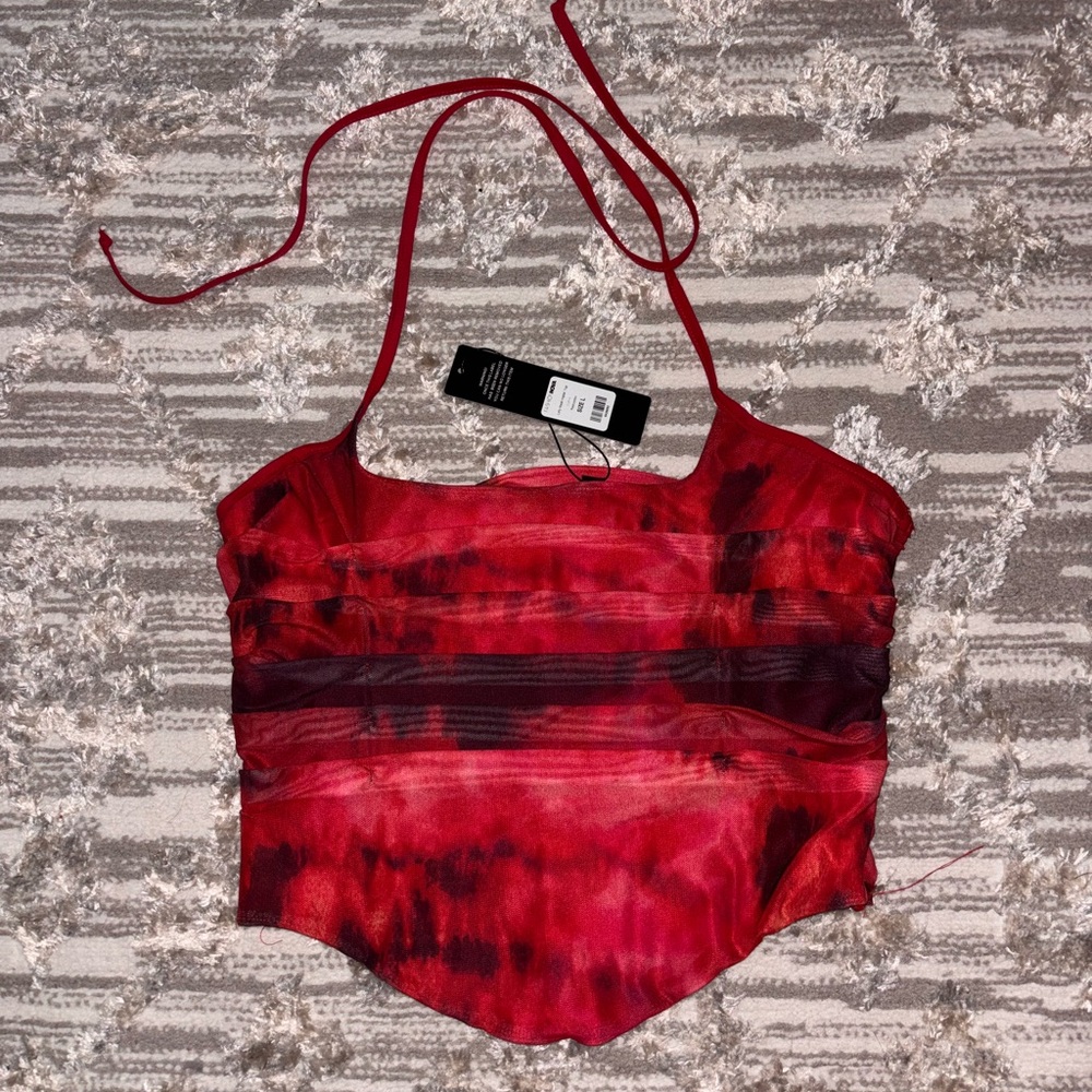 Fashion Nova Red Tie-Dye Tank Top
